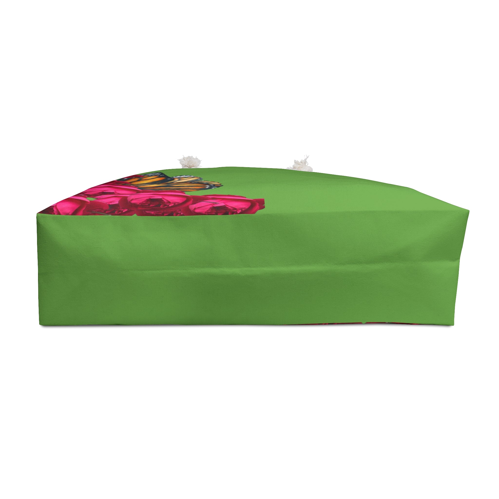 moontiq Pink Green Floral Tote Bag 'Butterfly and Rose' US