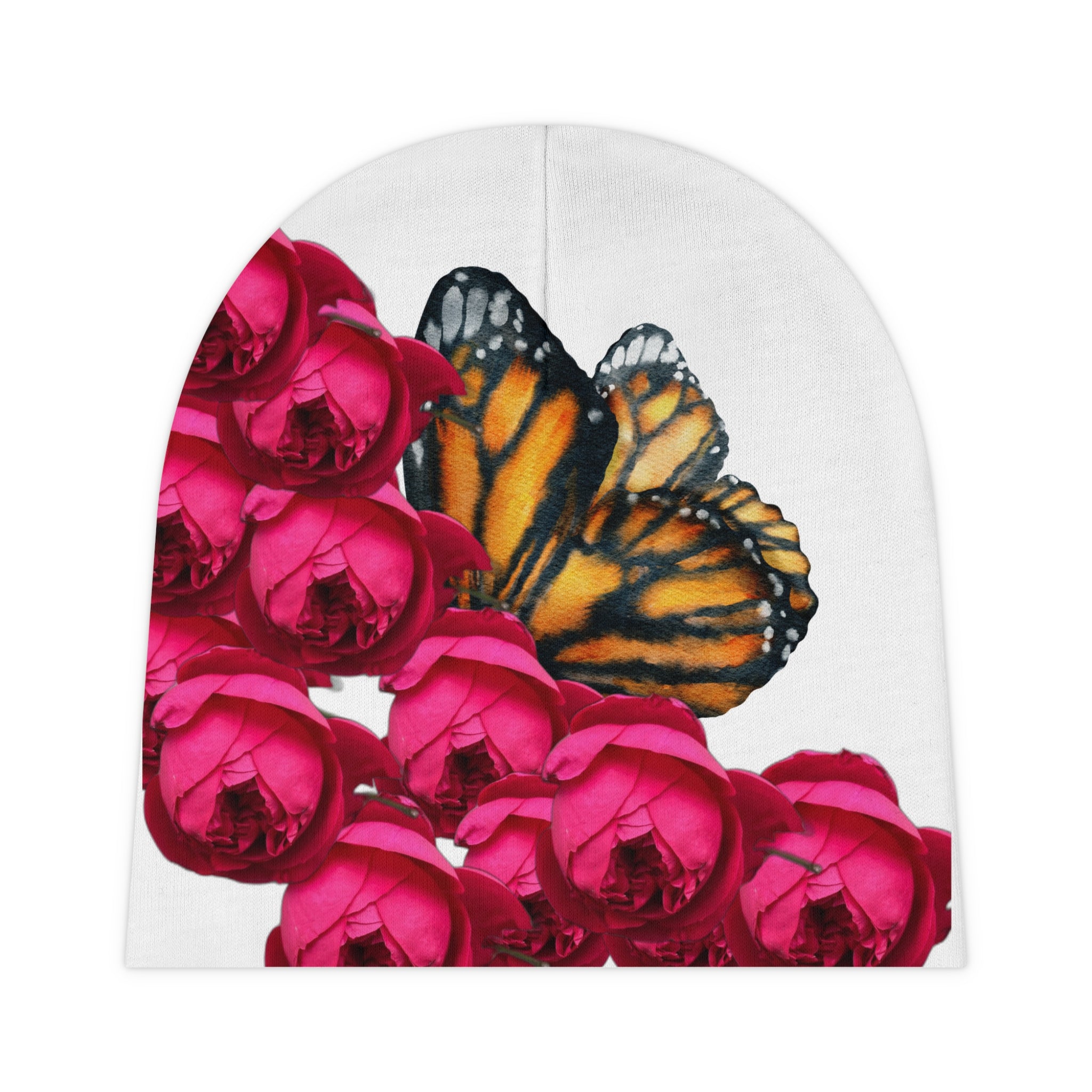 moontiq Baby Beanie 'Butterfly and Rose' White Floral Cap US
