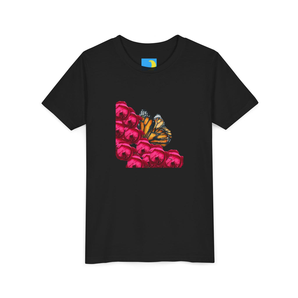 moontiq Youth Teen T-Shirt 'Butterfly & Rose' Floral Tee US