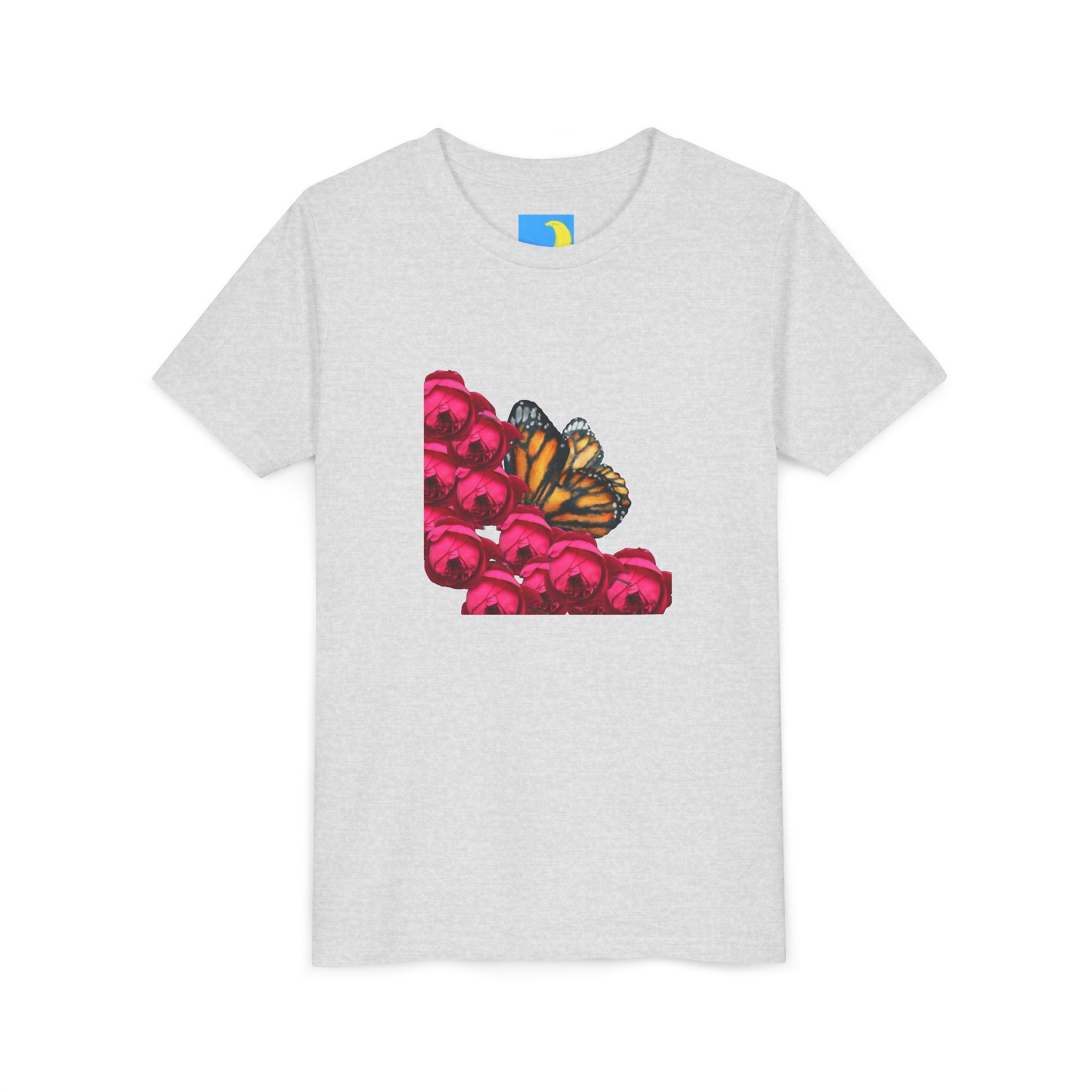 moontiq Youth Teen T-Shirt 'Butterfly & Rose' Floral Tee US