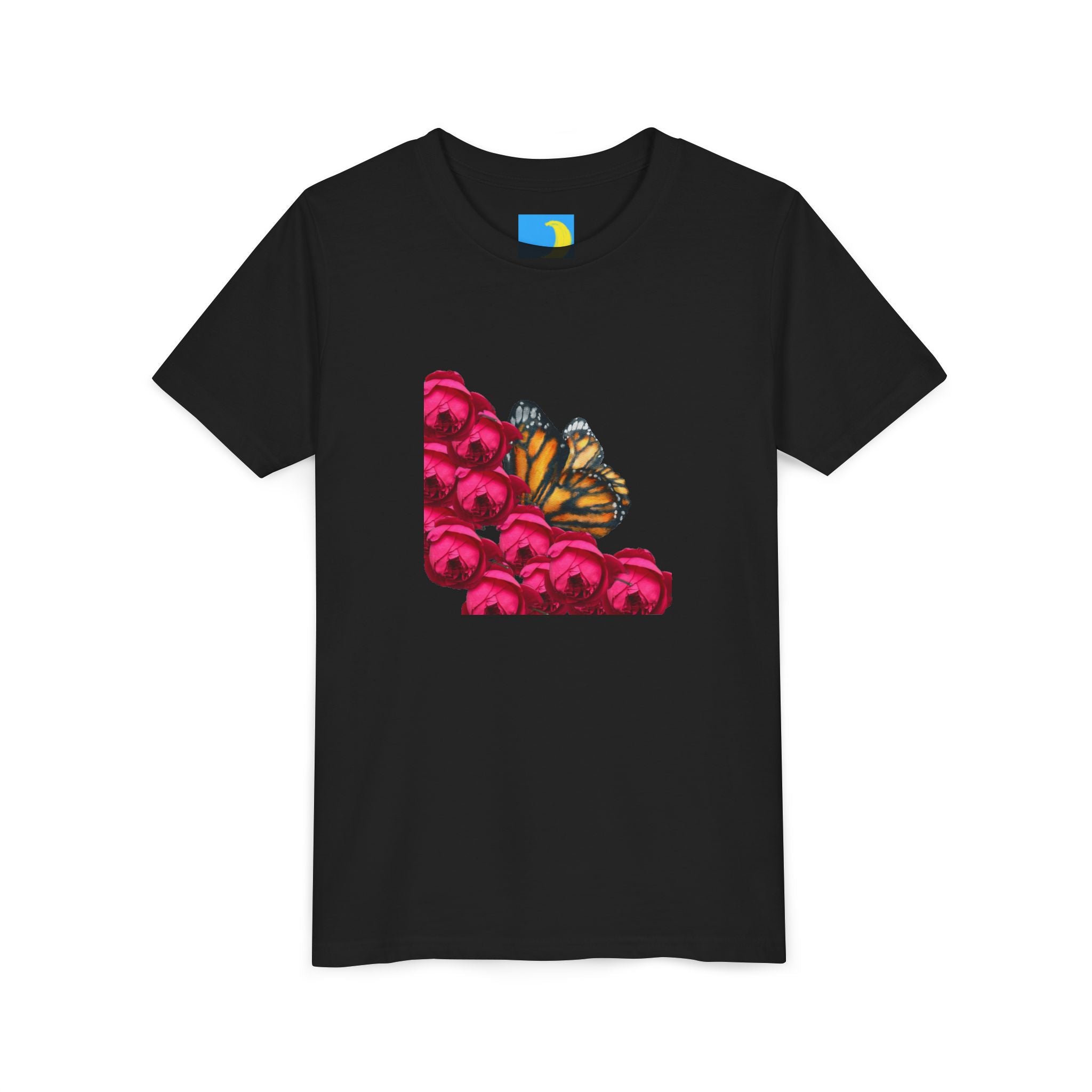 moontiq Youth Teen T-Shirt 'Butterfly & Rose' Floral Tee US