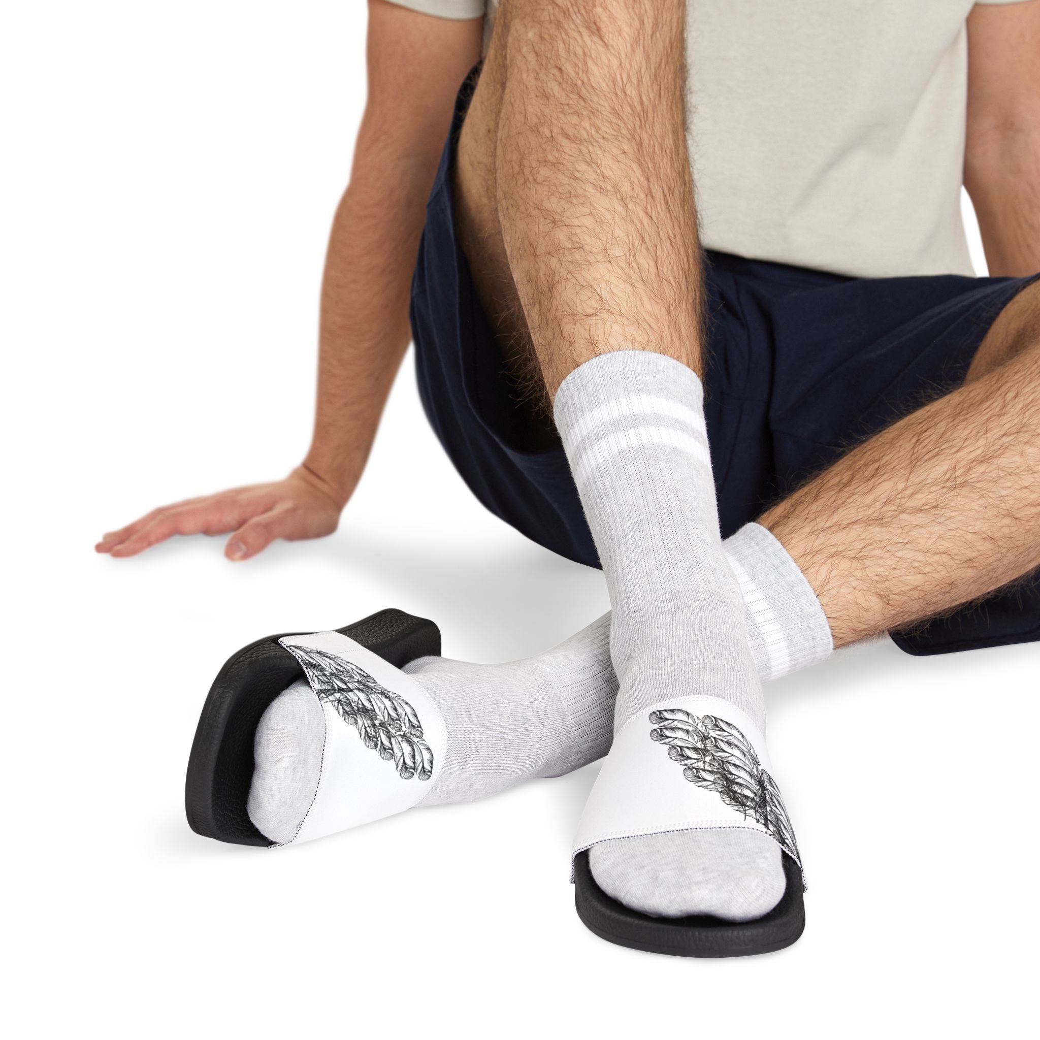 moontiq Mens White Designer Slides 'I Got Wings' US