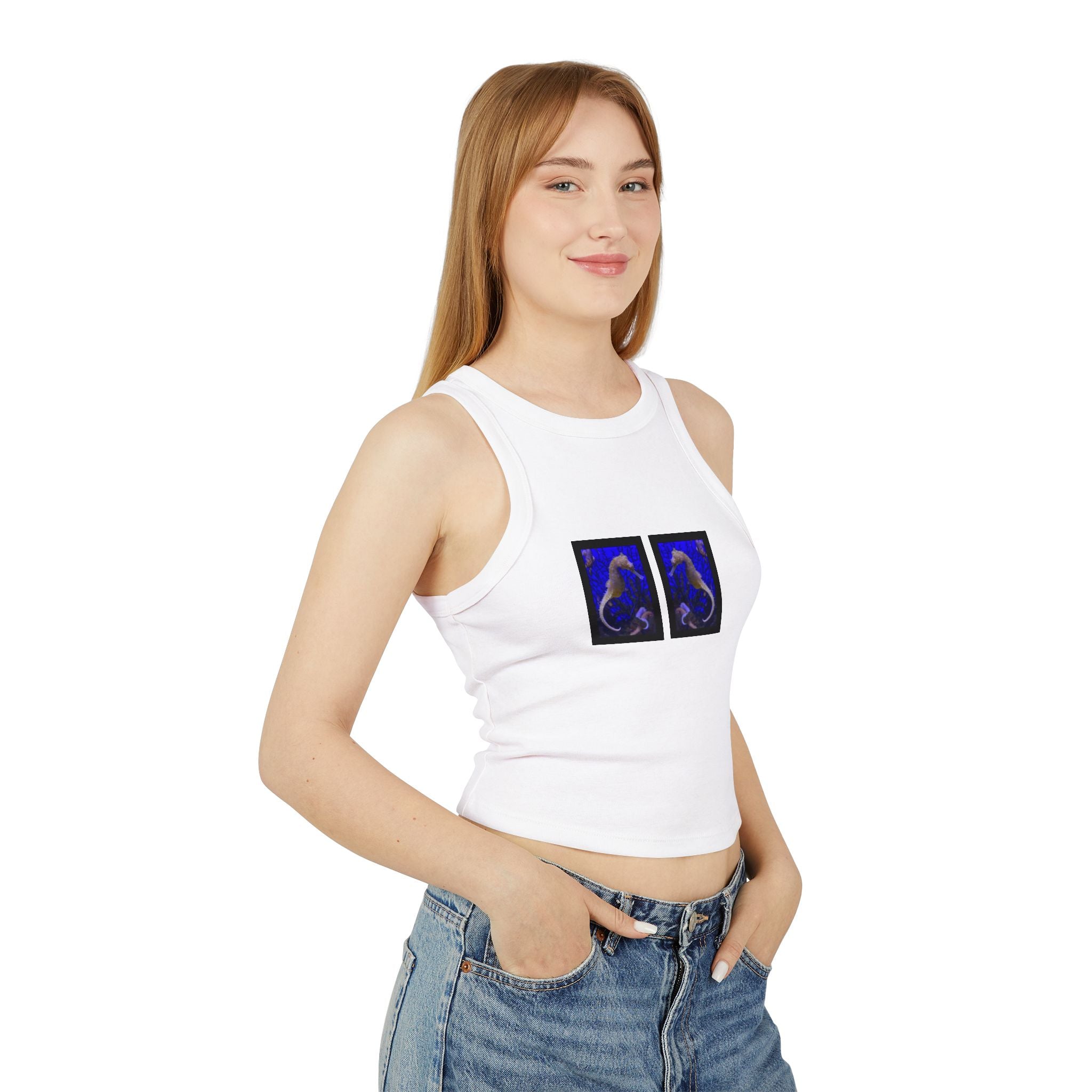 moontiq Women's Crop Tank Top Under The Sea 'Seahorse' US