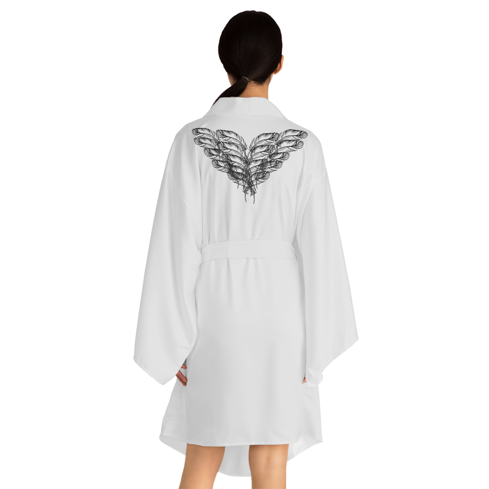 moontiq White Long Sleeve Kimono Robe 'Angel Wings' CH