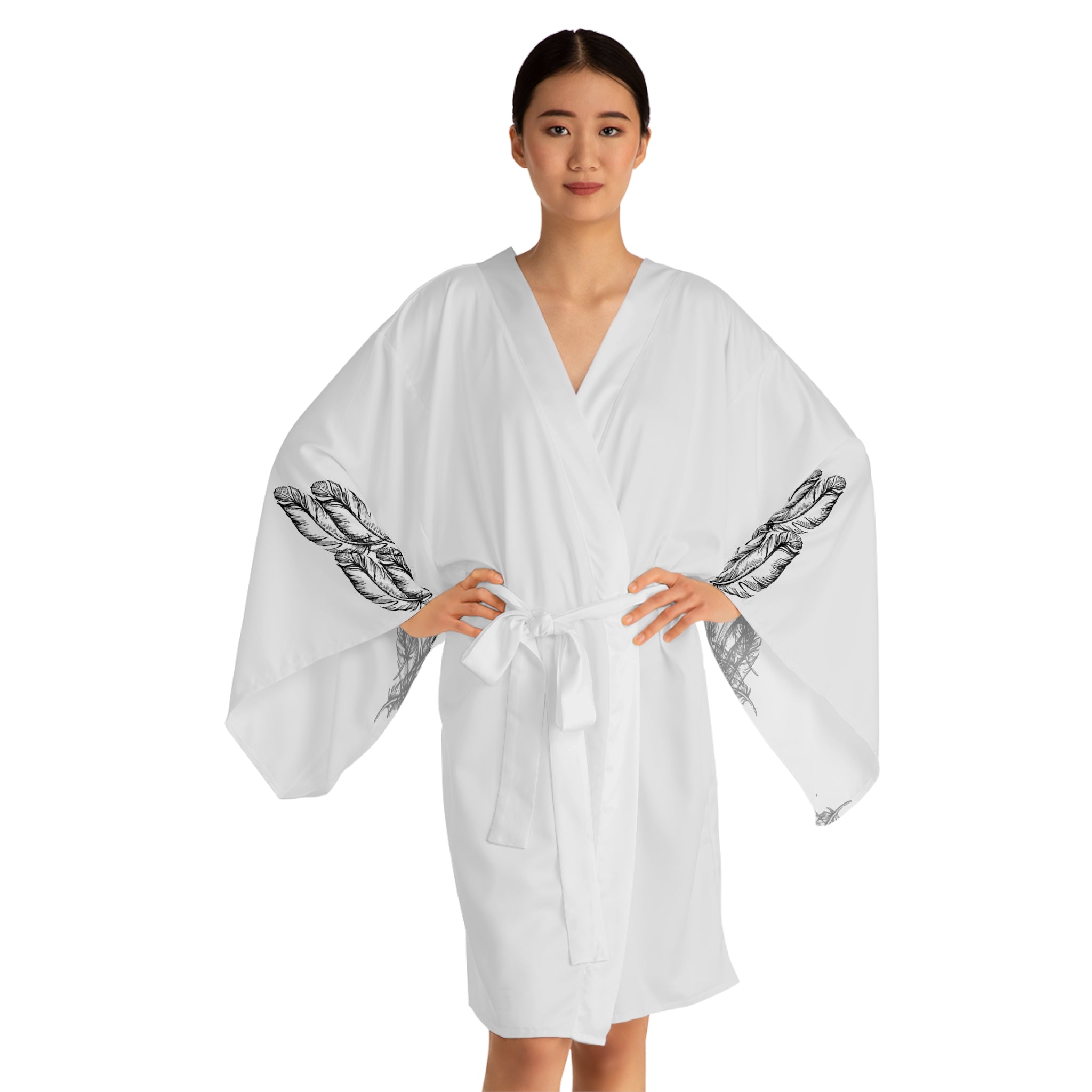 moontiq White Long Sleeve Kimono Robe 'Angel Wings' CH