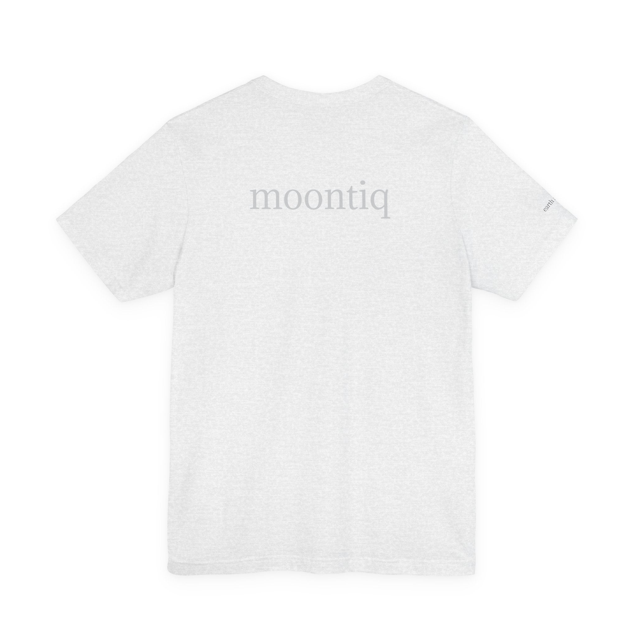 Back view of moontiq 'I Got Wings' light gray t-shirt with moontiq branding on the back.