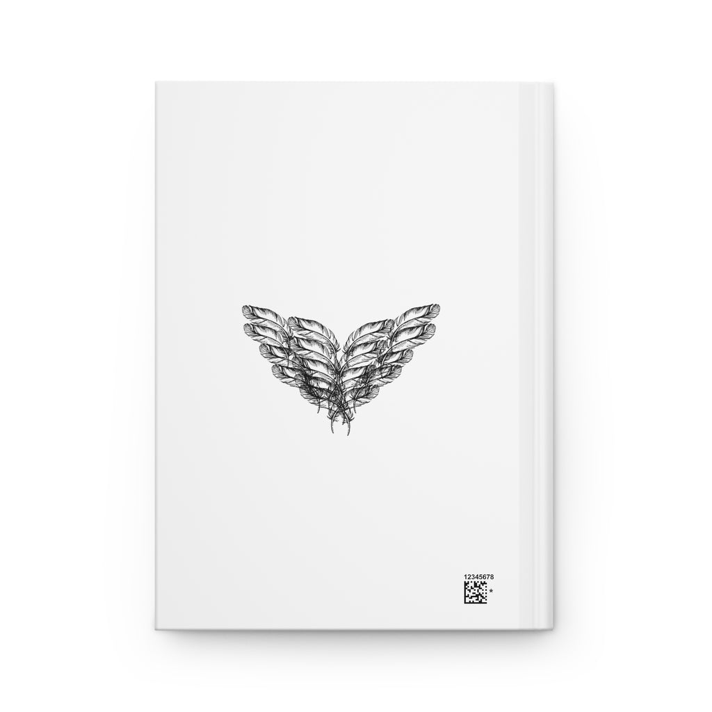 The back cover of the moontiq 'My Angel' notebook diary with angel wings.