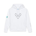 moontiq 'Angel Heart' White Unisex organic hoodie with a geometric pattern of angel wings forming a heart against a white background