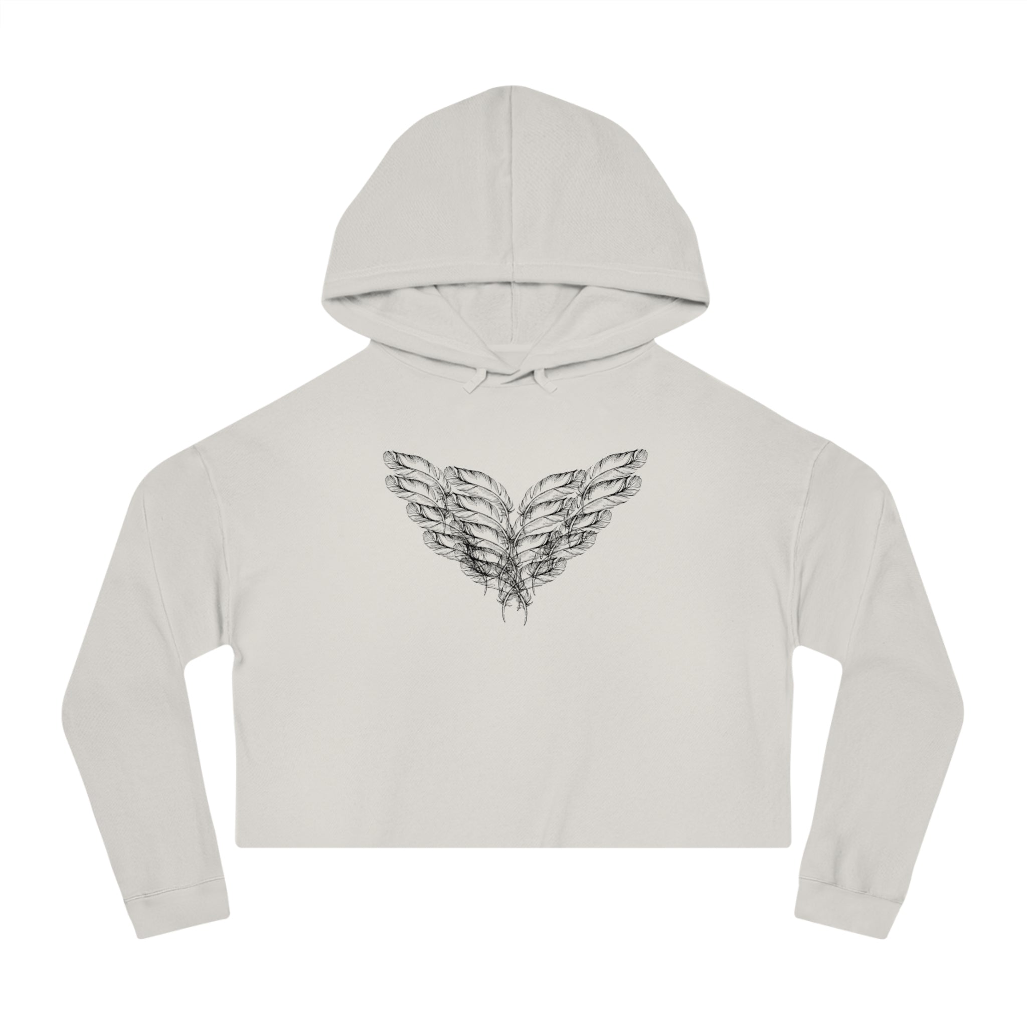 moontiq 'I Got Wings' Bone Beige cropped hoodie with black angel wings on the front on a white background