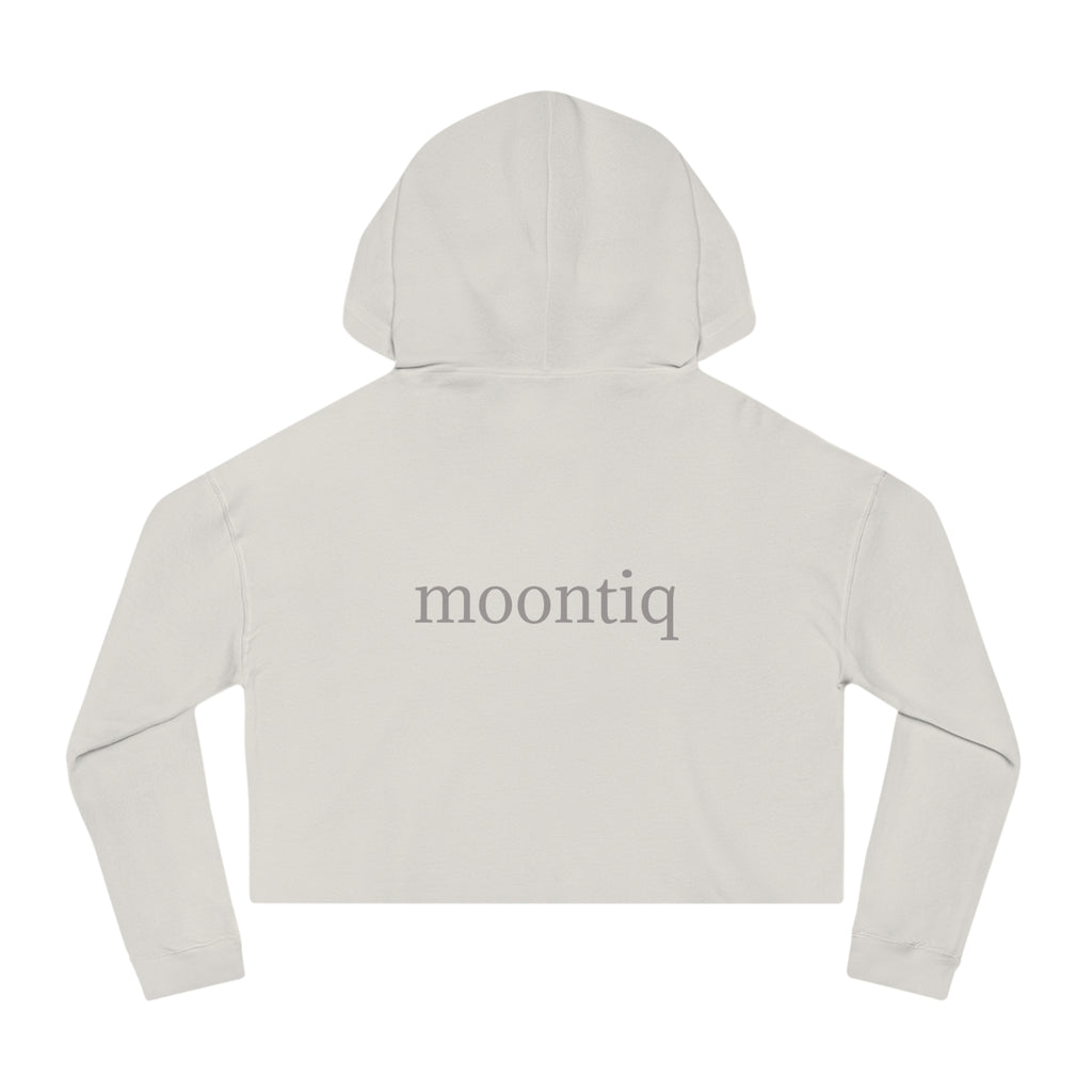 moontiq 'I Got Wings' Bone Beige cropped hoodie with moontiq branding on the back on a white background