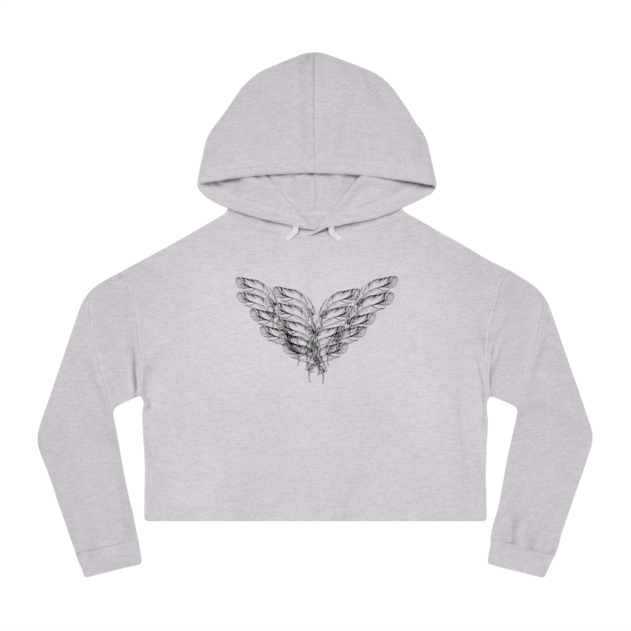 moontiq 'I Got Wings' Gray cropped hoodie with black angel wings on the front on a white background