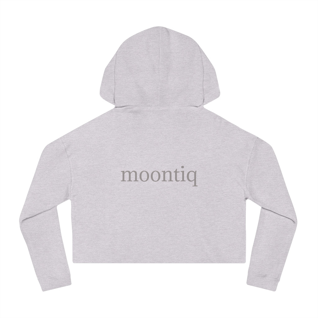 moontiq 'I Got Wings' Gray cropped hoodie with moontiq branding on the back on a white background