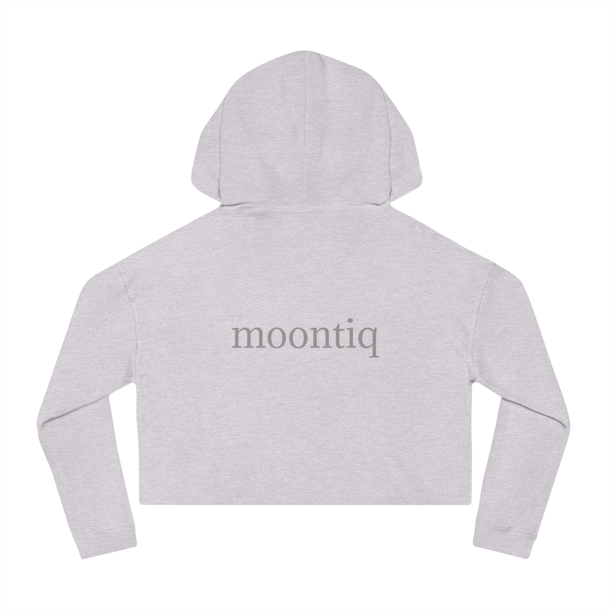 moontiq 'I Got Wings' Gray cropped hoodie with moontiq branding on the back on a white background