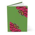 moontiq Green notebook journal with pink roses and orange butterflies 
