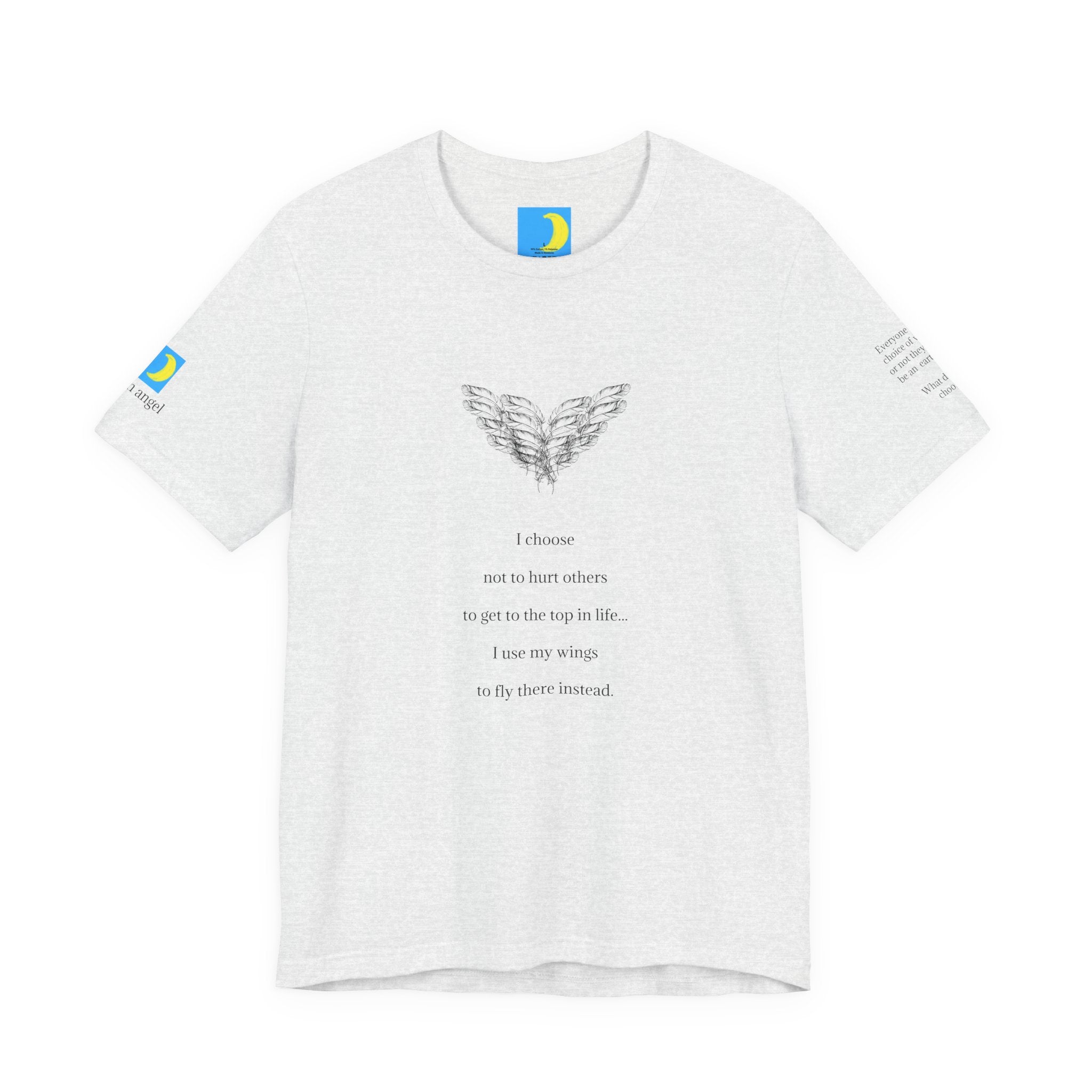 moontiq 'I Got Wings' Gray t-shirt with meaningful text and angel wing graphics on a white background