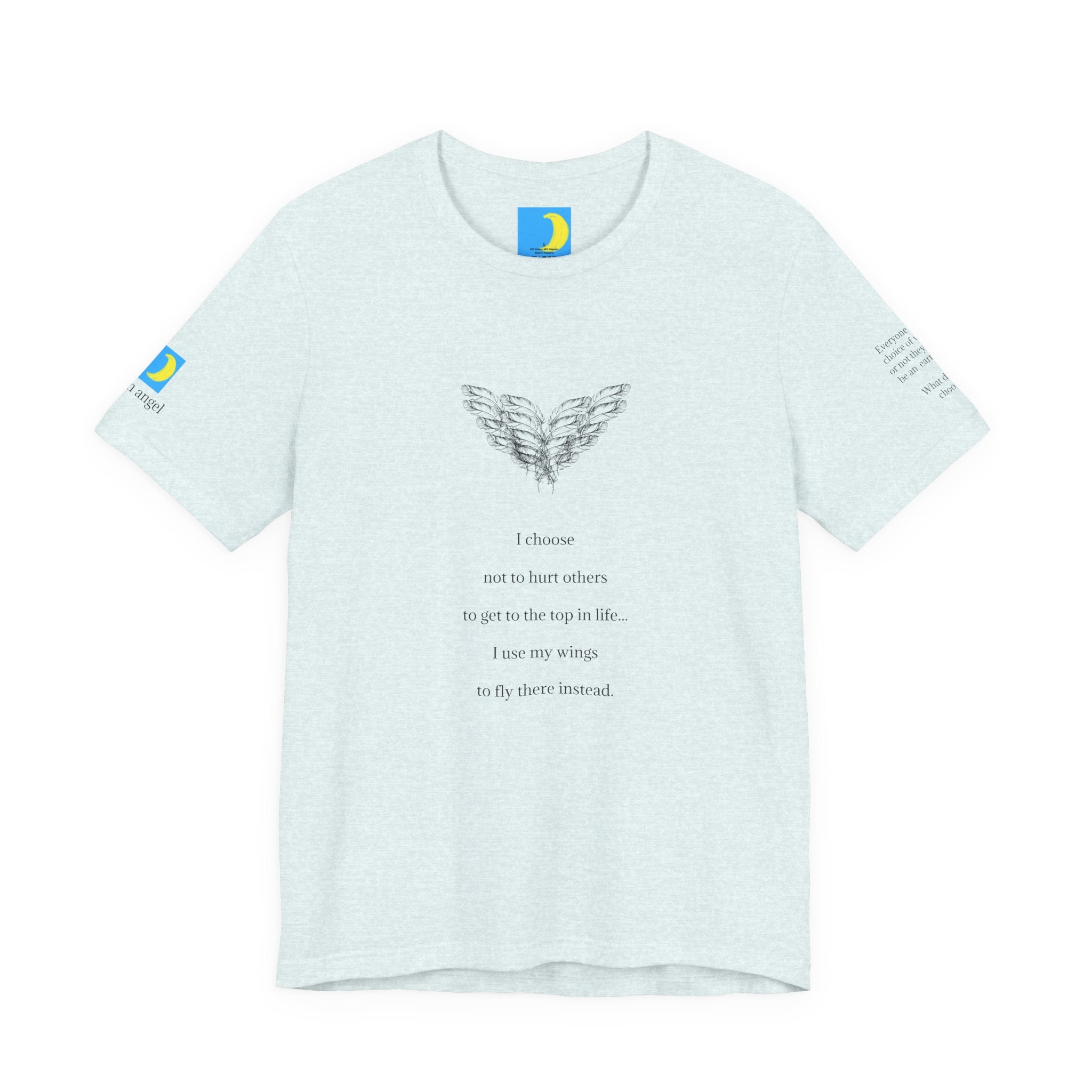 moontiq 'I Got Wings' light aquamarine t-shirt with meaningful text and angel wing graphics on a white background