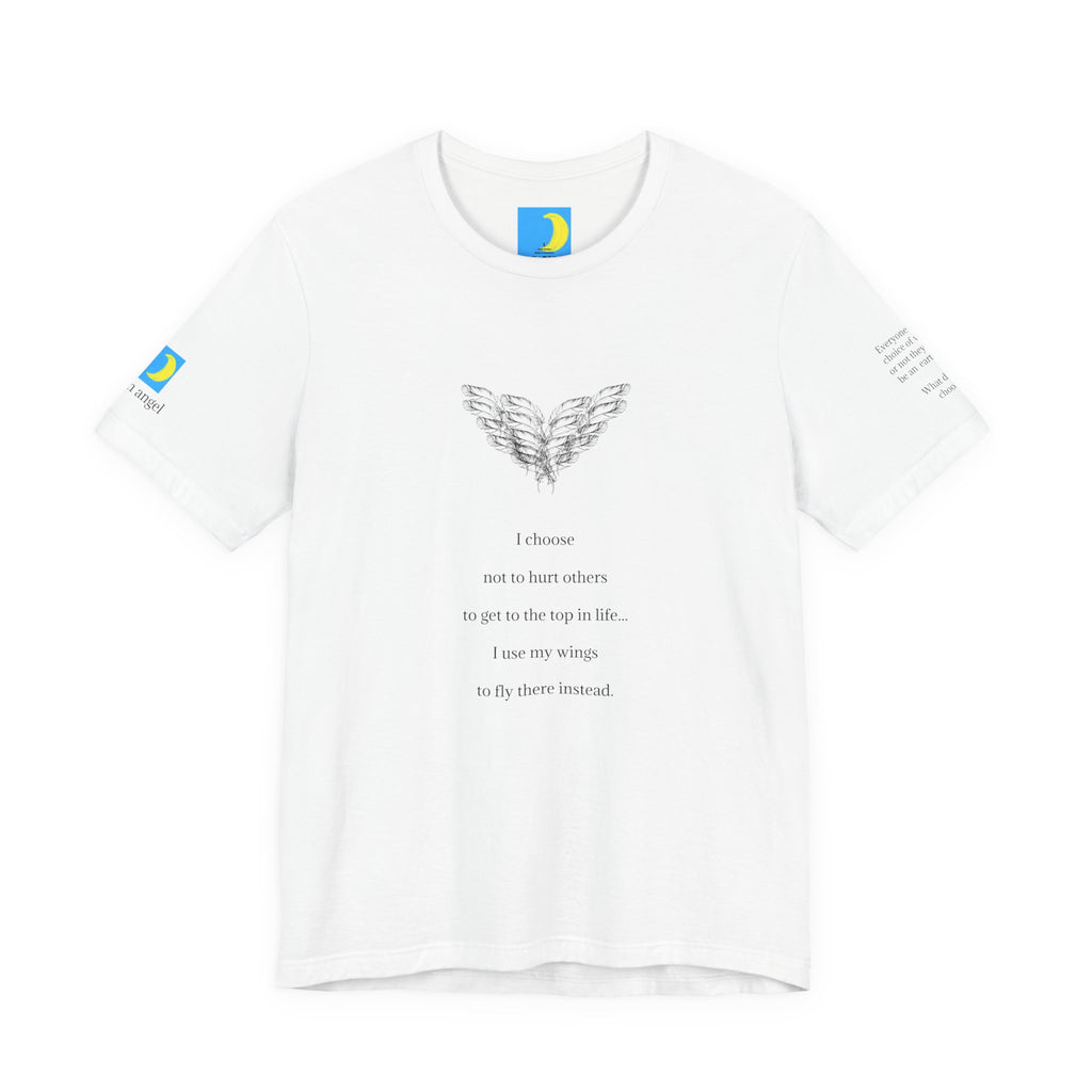 moontiq 'I Got Wings' White t-shirt with meaningful text and angel wing graphics on a white background