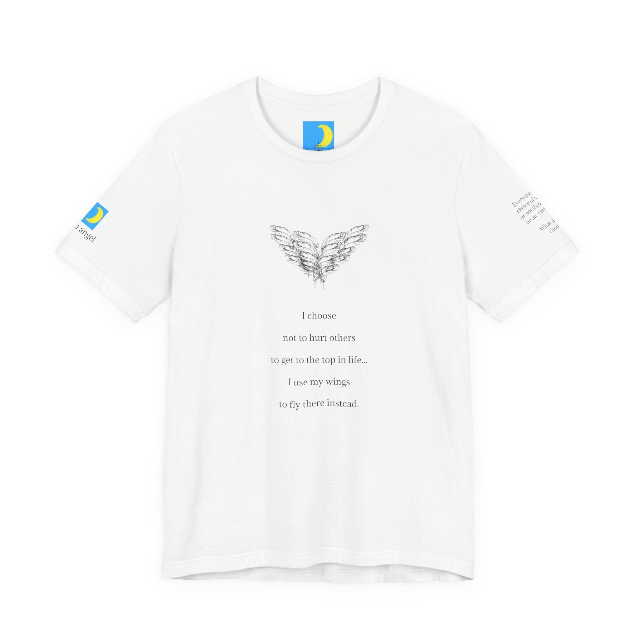 moontiq 'I Got Wings' White t-shirt with meaningful text and angel wing graphics on a white background