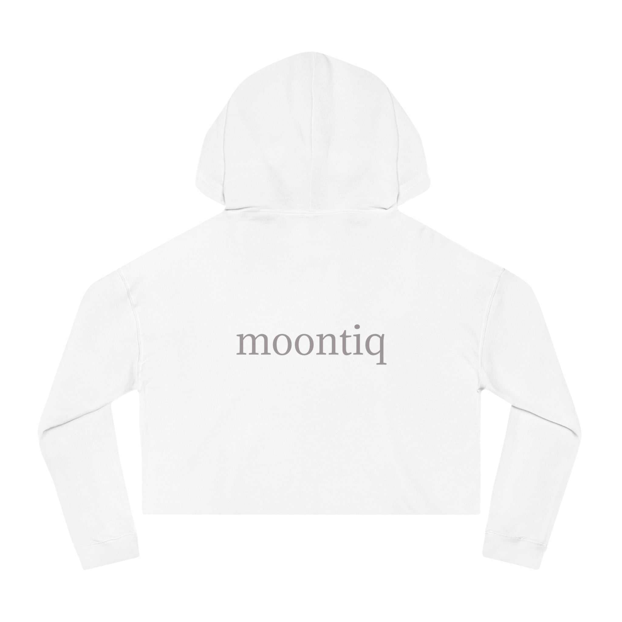 moontiq 'I Got Wings' White cropped hoodie with moontiq branding on the back on a white background