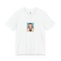 moontiq 'my angel' white unisex cotton t-shirt with a moontiq hand painted angel with a heart on her chest against a white background.